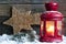 Christma lantern light on wooden boards