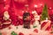 Christmas 1997 Glass Coca Cola bottle back and Holiday scene Santa striped candle