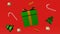 Christmas 3D looped animation fir tree balls candy cane gift box golden ribbon. Seasonal green shiny glitter decorations