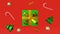 Christmas 3D looped animation fir tree balls candy cane gift box golden ribbon. Seasonal green shiny glitter decorations