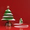 Christmas 3d scene realistic room with stage, christmas tree, and gift close view