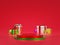 Christmas 3D stage background  premium design. Gift, bell, ball, candy