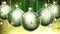 Christmas abstract green/yellow background with big silver/green balls at the foreground.