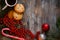 Christmas adornment decor red bead string wood