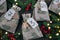 Christmas advent calendar for kids. Fabric eco bags with presents for children. Zero waste christmas