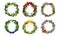 Christmas or Advent Wreaths with Entangled Fir Tree Branches and Decorative Bows and Ribbons Vector Set