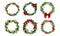 Christmas or Advent Wreaths with Entangled Fir Tree Branches and Decorative Bows and Ribbons Vector Set