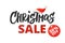 Christmas advertising design. Christmas sale typography, hand drawn text. Red Santa hat, cartoon flat illustration