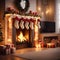 Christmas Ambiance: Candles, Fireplace, Gifts, and Decor.