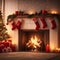 Christmas Ambiance: Candles, Fireplace, Gifts, and Decor.