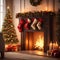 Christmas Ambiance: Candles, Fireplace, Gifts, and Decor.