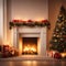 Christmas Ambiance: Candles, Fireplace, Gifts, and Decor.