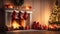 Christmas Ambiance: Candles, Fireplace, Gifts, and Decor.
