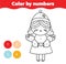 Christmas angel coloring page. Educational children game. New year Color by numbers activity for kids