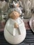 Christmas Angel, cute white and silver ceramic Angel, plumpish Angel with silver Crown