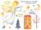 Christmas angel girls watercolor clipart, halo, stars, clouds, heart, trees, house