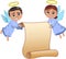 Christmas Angels Flying Holding Blank Parchment