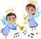 Christmas Angels Playing Trumpet and Harp