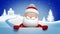 Christmas animated greeting card with winter landscape scene and Santa Claus 3d cartoon character. Animation with alpha channel