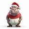 Christmas Animated Hippo: 3d Rendering With Zbrush Style