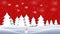 Christmas animation of snowman moving through winter landscape in magical forest against falling snowflakes on background. Snow fa