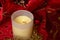 Christmas aroma candle around  red decorations. Christmas holiday concept