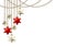 Christmas arrangement with hanging decorative red and silver stars