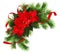 Christmas arrangement with pine twigs, poinsettia flowers and re