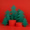 Christmas art one cylinder podiums and red stage for presentation gifts, cosmetic products, goods