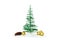 Christmas artificial tree, golden balls and a bump.
