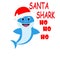 Christmas baby shark in santa hat card illustration