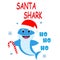 Christmas baby shark in santa hat card illustration