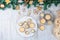 Christmas background, advent, mini carrot cake muffins and apple tarts on a grey rustic table top, flatlay image