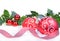 Christmas background with balls and holly leaves and berries