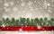 Christmas background. Banner with detailed christmas tree and red ribbon
