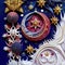 Christmas Background with Beautiful Intricate and Ornate Baubles and Golden Stars