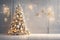 Christmas background with beautifully decorated Christmas tree with baubles, snowflakes, and lights, magic Christmas illustration