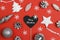 Christmas background with blackboard-heart and white holiday dec