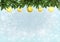 Christmas background blue color with Christmas tree decorated yellow balls