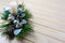 Christmas background with blue ornaments decorated candleholder