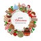 Christmas background with candies, lollipops, cakes and cookies