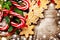 Christmas background with christmas cookies and candy canes