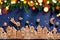 Christmas background, Christmas gingerbread  town, image created from gingerbread cookies houses and  fresh yew branches