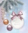 Christmas background with colorful balls and gift card.