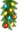 Christmas background with colorful garland, baubles and branches