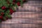 Christmas background concept.op view of Christmas spruce branches, pine cones, red berries