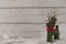 Christmas background, cute reindeer standing on sheepskin,