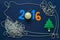 Christmas background with date 2016, pocket watches and herringbone