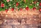 Christmas background with fir branches, decorations and bokeh