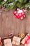 Christmas background with fir tree and gift boxes